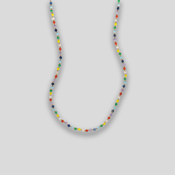 Coo Coo: Long Crystal & Gold Dot Necklace - Rainbow Multi