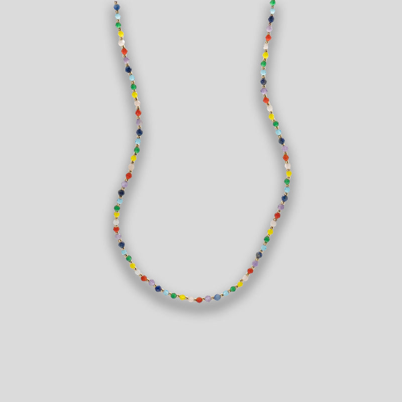 Coo Coo: Coo Coo: Long Crystal & Gold Dot Necklace - Rainbow Multi