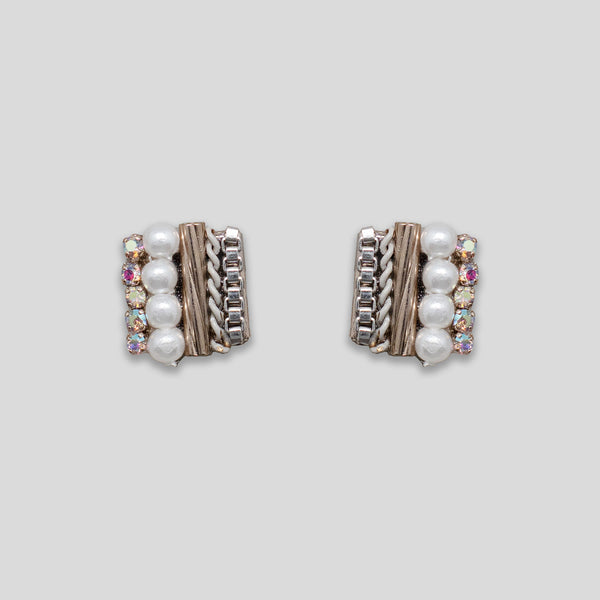 Coo Coo: Coo Coo: Medium Beaded Square Studs - Cream