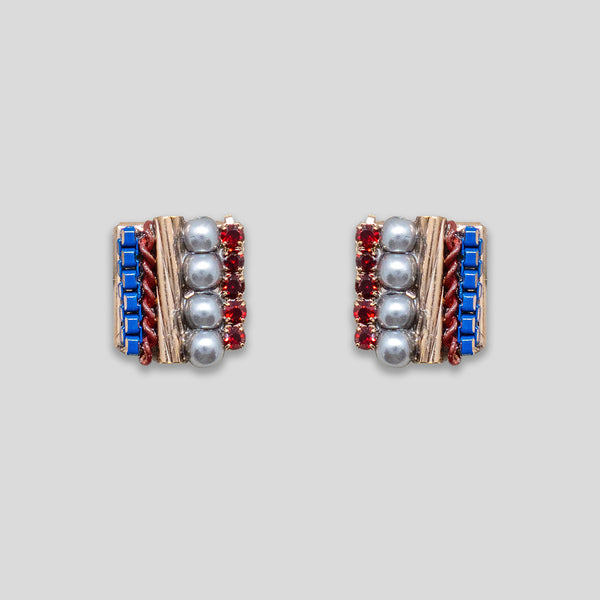 Coo Coo: Medium Beaded Square Studs - Grey