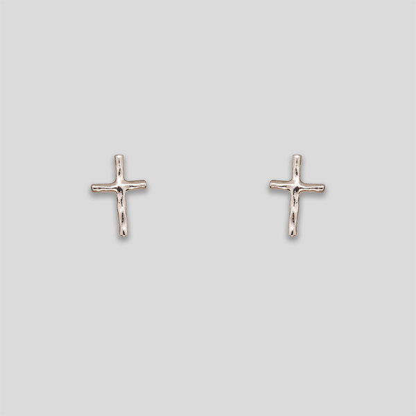 Coo Coo: Coo Coo: Mini Aged Cross Studs - Silver