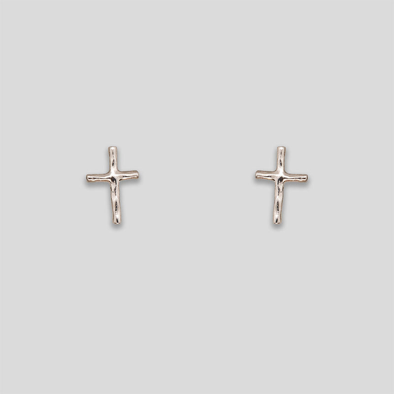 Coo Coo: Coo Coo: Mini Aged Cross Studs - Silver