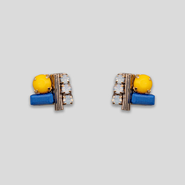 Coo Coo: Mini Beaded Square Studs - Blue/Yellow