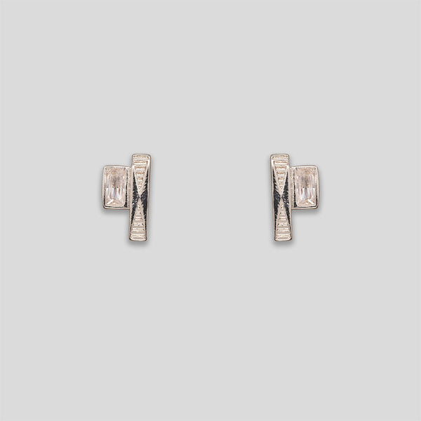 Coo Coo: Coo Coo: Mini Rectangle Rhinestone & Stick Studs - Silver