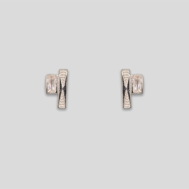 Coo Coo: Coo Coo: Mini Rectangle Rhinestone & Stick Studs - Silver