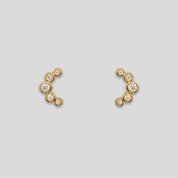 Coo Coo: Coo Coo: Mini Rhinestone Circle Arc Studs - Gold