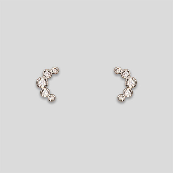 Coo Coo: Mini Rhinestone Circle Arc Studs - Silver