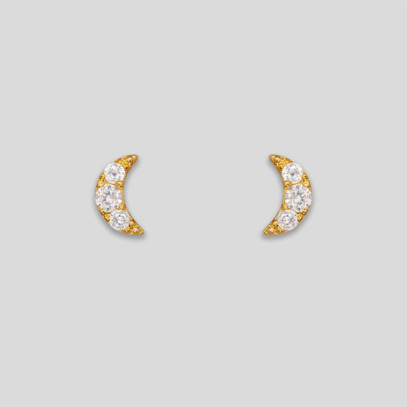 Coo Coo: Mini Rhinestone Moon Studs - Gold