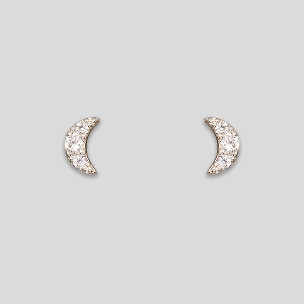 Coo Coo: Coo Coo: Mini Rhinestone Moon Studs - Silver