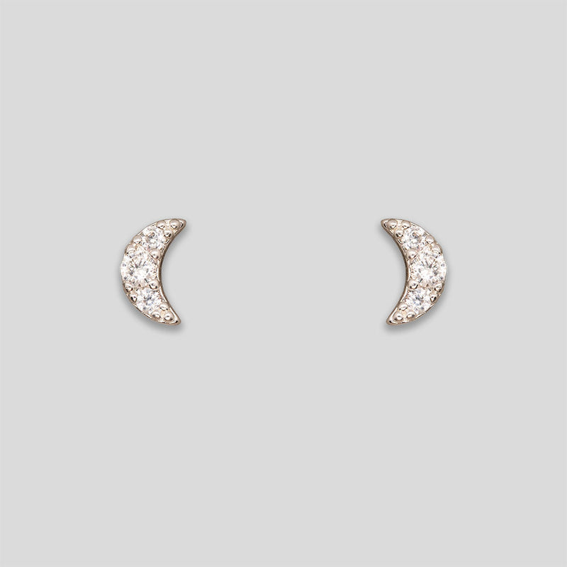 Coo Coo: Mini Rhinestone Moon Studs - Silver