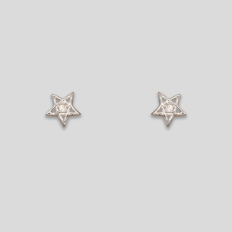 Coo Coo: Coo Coo: Mini Rhinestone Star Studs - Silver