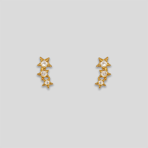 Coo Coo: Mini Rhinestone Triple Star Studs - Gold