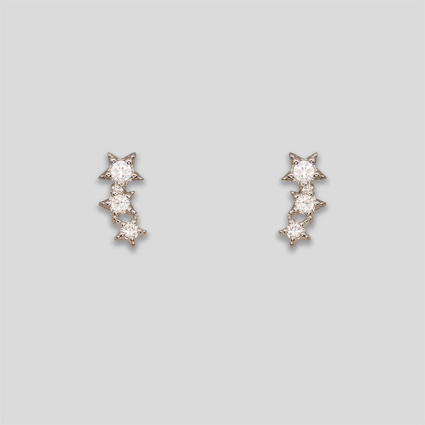 Coo Coo: Coo Coo: Mini Rhinestone Triple Star Studs - Silver