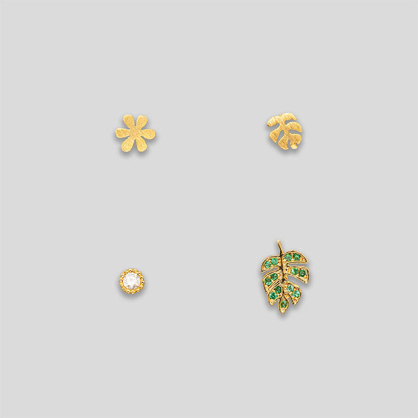 Coo Coo: Monstera Stud Set of 4 - Gold