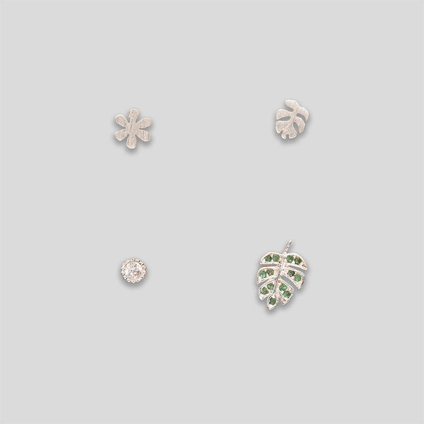 Coo Coo: Coo Coo: Monstera Stud Set of 4 - Silver