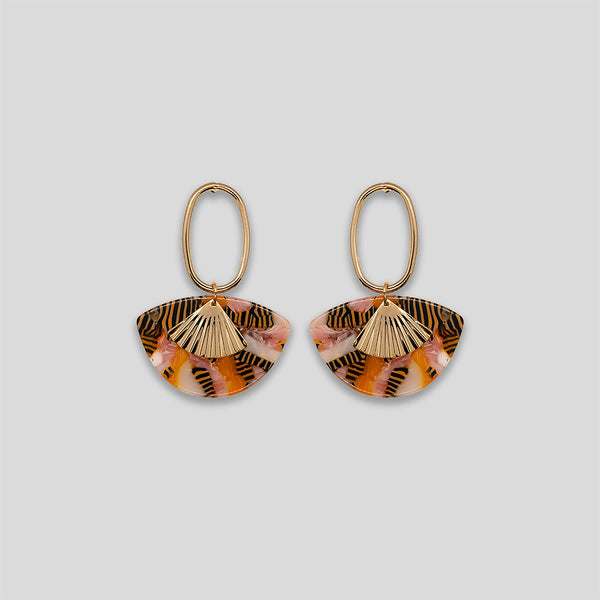 Coo Coo: Coo Coo: Mottled Slice Drop Earrings - Orange/Pink