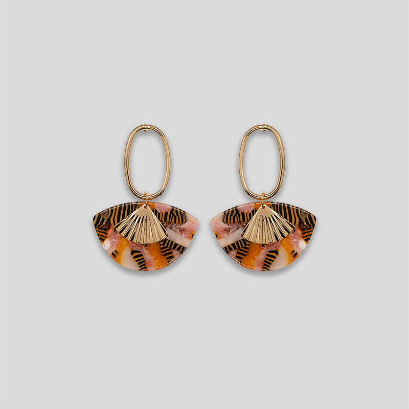 Coo Coo: Mottled Slice Drop Earrings - Orange/Pink