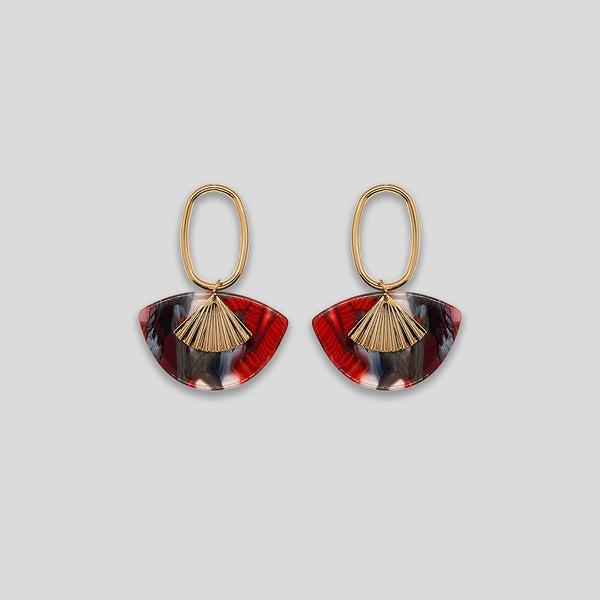 Coo Coo: Coo Coo: Mottled Slice Drop Earrings - Red/Blue