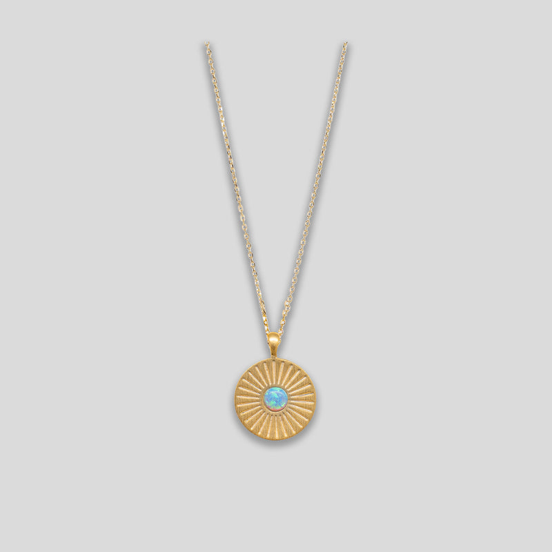 Coo Coo: Coo Coo: Opal Medallion Pendant Necklace - Gold/Blue