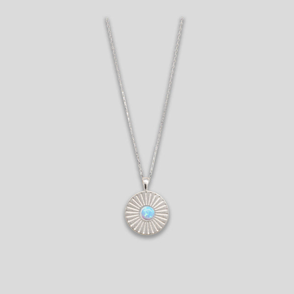 Coo Coo: Opal Medallion Pendant Necklace - Silver/Blue