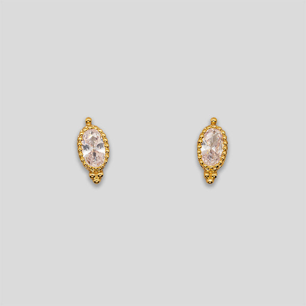 Coo Coo: Coo Coo: Oval Point & Rhinestone Studs - Gold