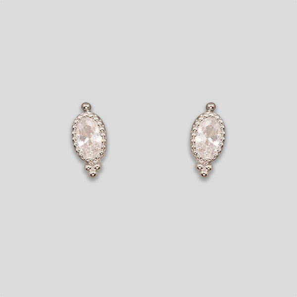 Coo Coo: Coo Coo: Oval Point & Rhinestone Studs - Silver