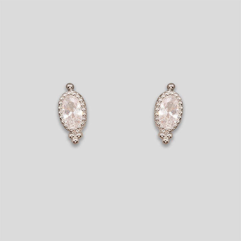 Coo Coo: Coo Coo: Oval Point & Rhinestone Studs - Silver