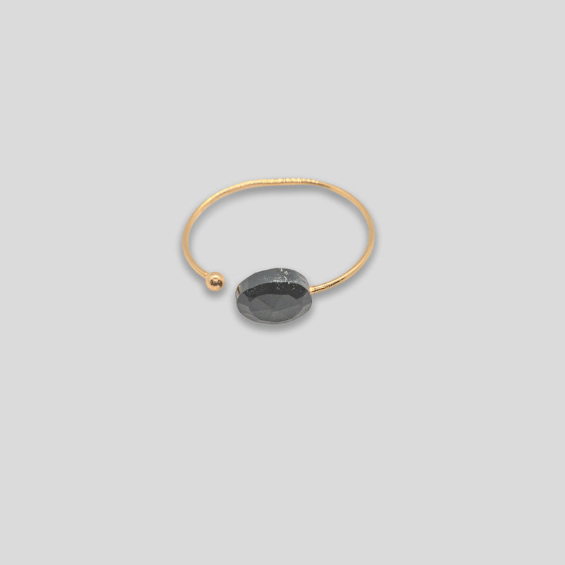 Coo Coo: Coo Coo: Oval Stone Free Size Ring - Black