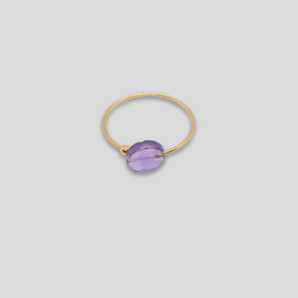 Coo Coo: Coo Coo: Oval Stone Free Size Ring - Purple