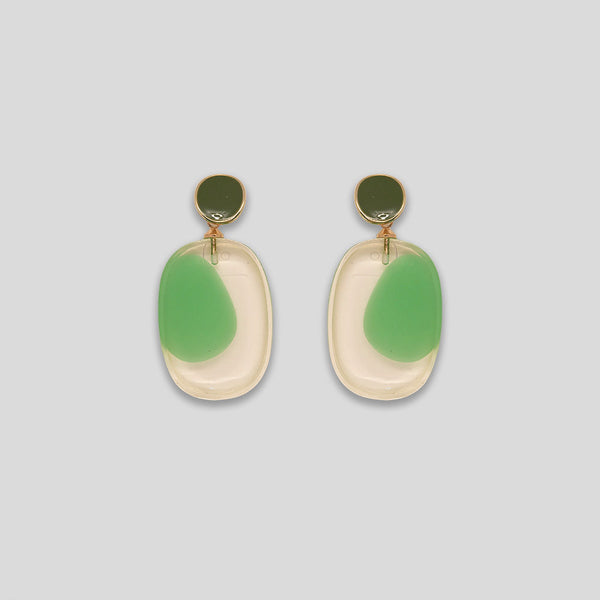 Coo Coo: Coo Coo: Painted Drop Resin Earrings - Green/Gold