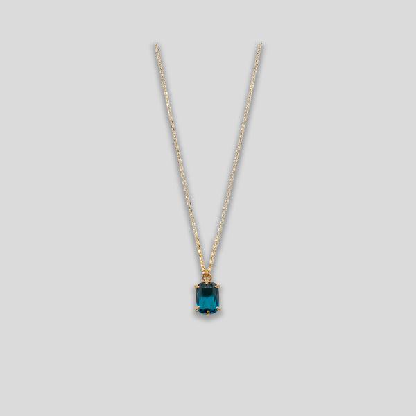 Coo Coo: Rectangle Droplet Necklace - Gold/Blue