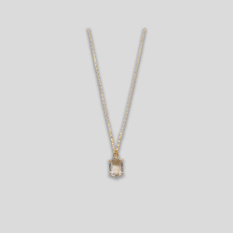 Coo Coo: Coo Coo: Rectangle Droplet Necklace - Gold/Clear