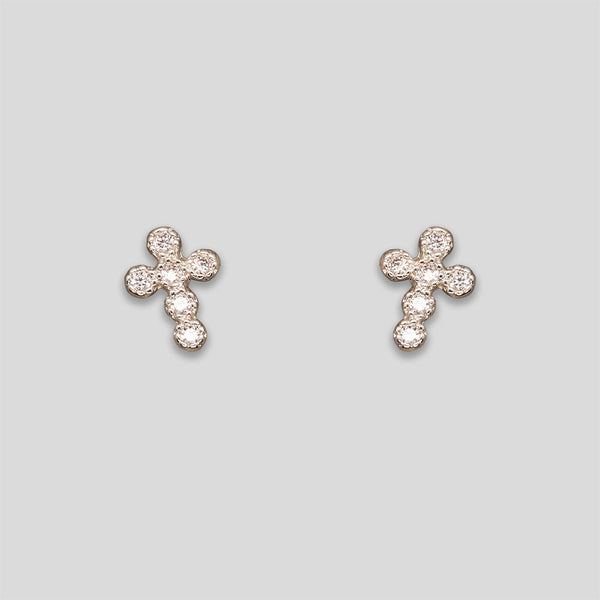 Coo Coo: Coo Coo: Rhinestone Circle Cross Studs - Silver