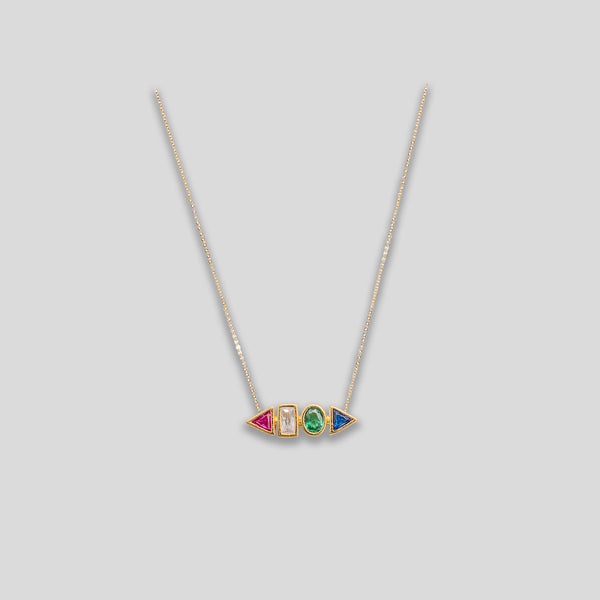 Coo Coo: Coo Coo: Rhinestone Pause Play Necklace - Gold/Blue/Green/Red