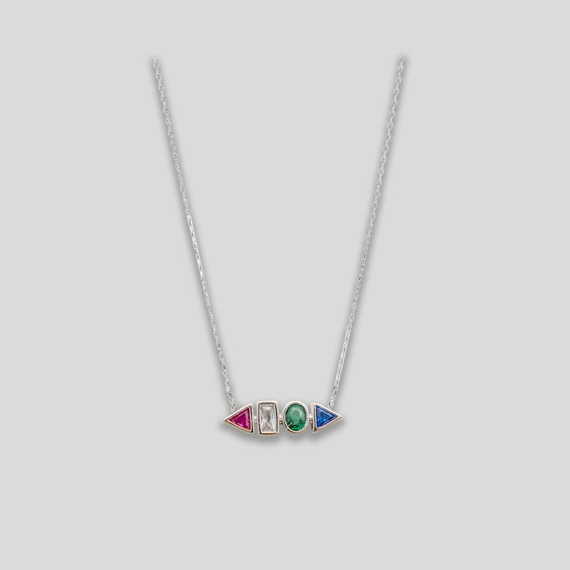 Coo Coo: Coo Coo: Rhinestone Pause Play Necklace - Silver/Blue/Green/Red