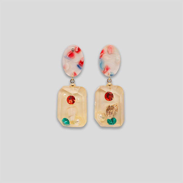 Coo Coo: Coo Coo: Seascape Resin Earrings - Rubi/Emerald Multi