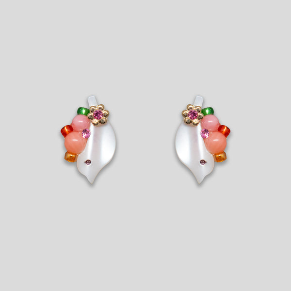 Coo Coo: Coo Coo: Shell Bird Cluster Studs - Pearl/Pink