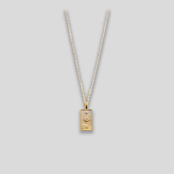 Coo Coo: Coo Coo: Star Trio Rectangle Pendant Necklace - Gold