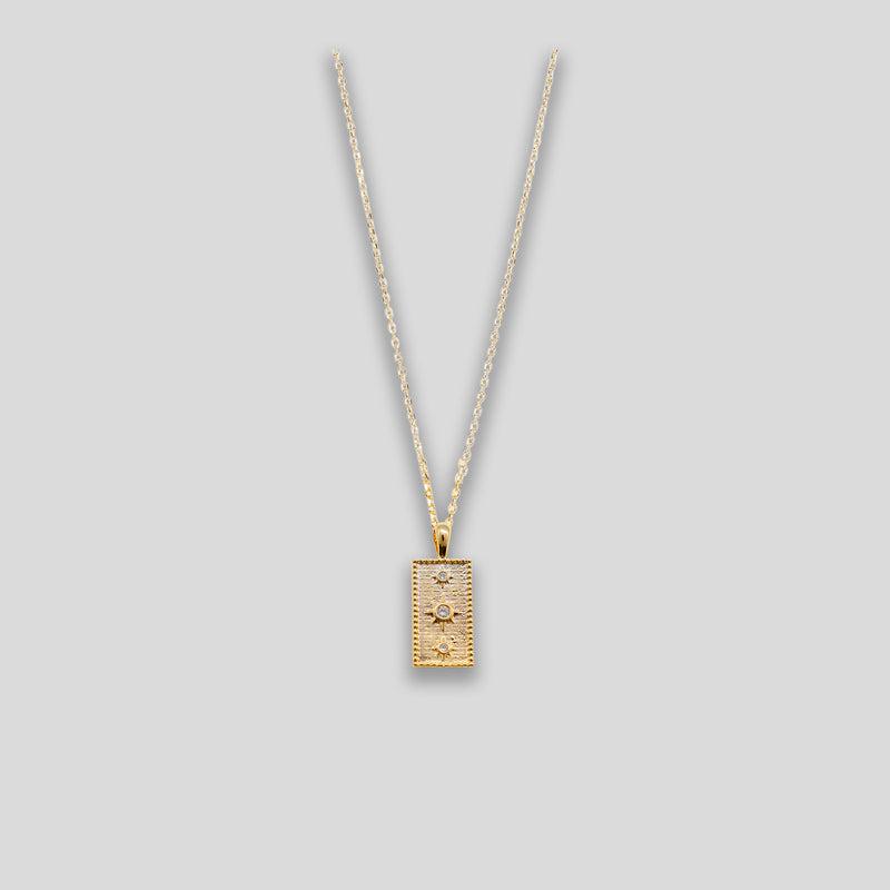 Coo Coo: Coo Coo: Star Trio Rectangle Pendant Necklace - Gold