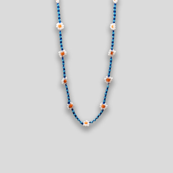 Coo Coo: Coo Coo: Striped Daisy Chain Beaded Necklace - Blue