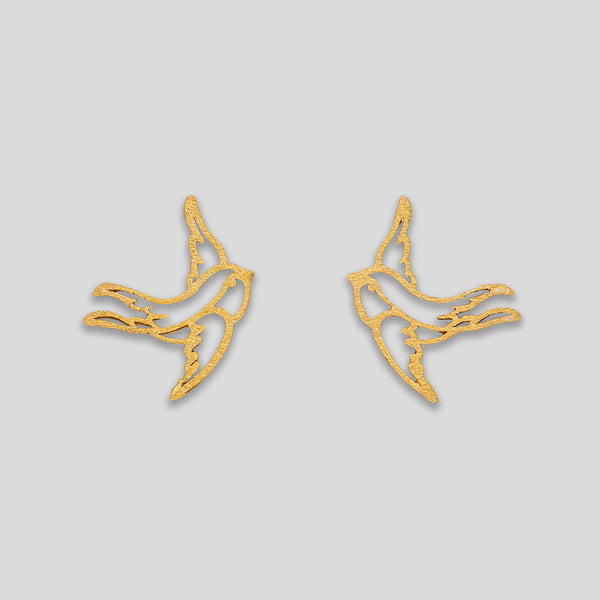 Coo Coo: Swallow Outline Studs - Gold