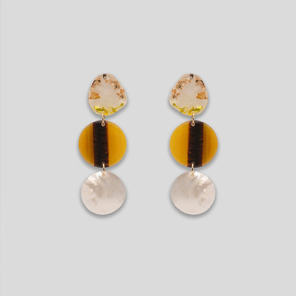 Coo Coo: Coo Coo: Trio Circle Shell & Resin Earrings - Multi/Amber