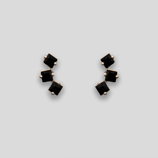 Coo Coo: Coo Coo: Triple Diamante Arc Studs - Black