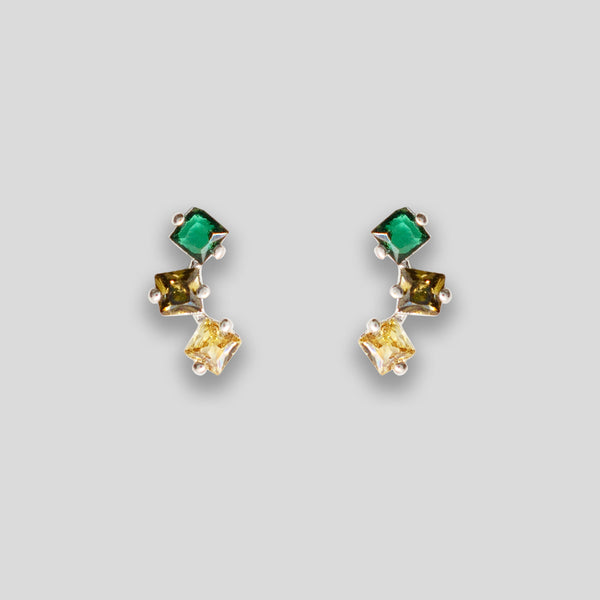 Coo Coo: Coo Coo: Triple Diamante Arc Studs - Green/Smoke/Yellow