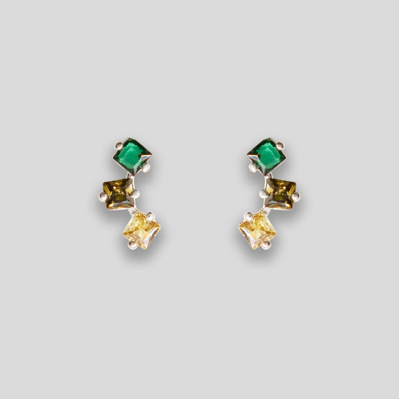 Coo Coo: Triple Diamante Arc Studs - Green/Smoke/Yellow