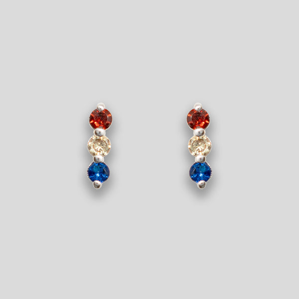 Coo Coo: Coo Coo: Triple Diamante Line Studs - Brown/White/Blue