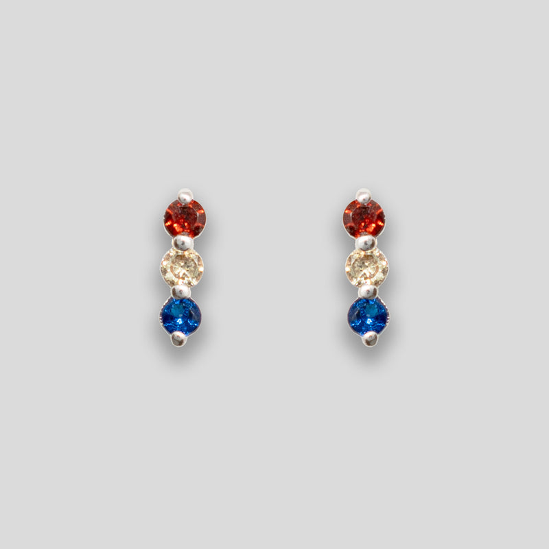 Coo Coo: Coo Coo: Triple Diamante Line Studs - Brown/White/Blue