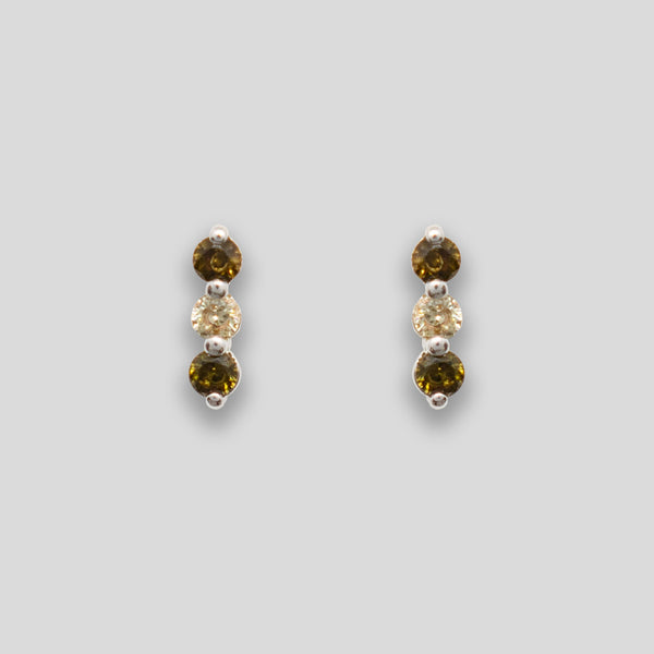 Coo Coo: Coo Coo: Triple Diamante Line Studs - Olive