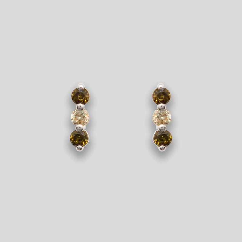 Coo Coo: Triple Diamante Line Studs - Olive