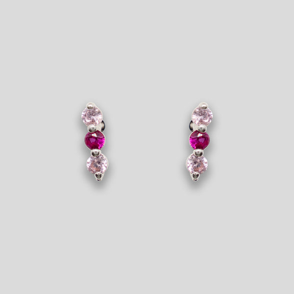 Coo Coo: Coo Coo: Triple Diamante Line Studs - Pink